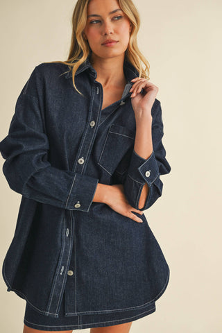 IST6002  DENIM OVERSIZED SHIRT AND MINI SKIRT