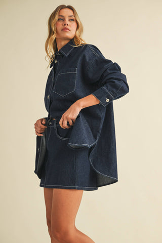 IST6002  DENIM OVERSIZED SHIRT AND MINI SKIRT