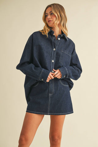 IST6002  DENIM OVERSIZED SHIRT AND MINI SKIRT