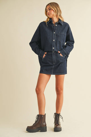 IST6002  DENIM OVERSIZED SHIRT AND MINI SKIRT