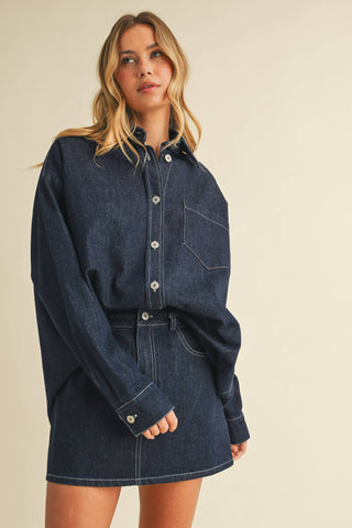 IST6002  DENIM OVERSIZED SHIRT AND MINI SKIRT