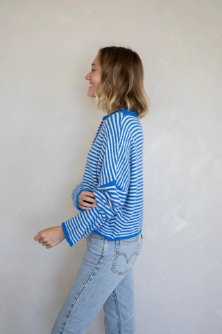Piper Cardigan - Blue Mini Stripe