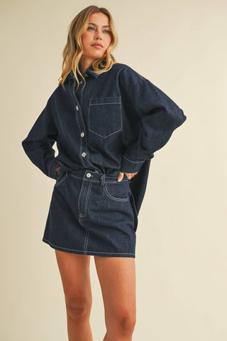 IST6002  DENIM OVERSIZED SHIRT AND MINI SKIRT