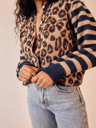 Vintage Round Neck Leopard Print Cardigan DP25E540