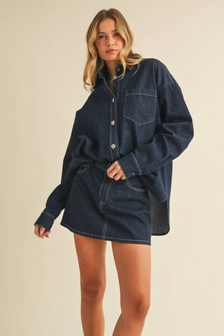 IST6002  DENIM OVERSIZED SHIRT AND MINI SKIRT