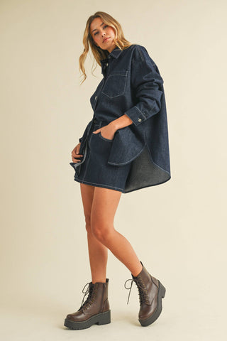 IST6002  DENIM OVERSIZED SHIRT AND MINI SKIRT