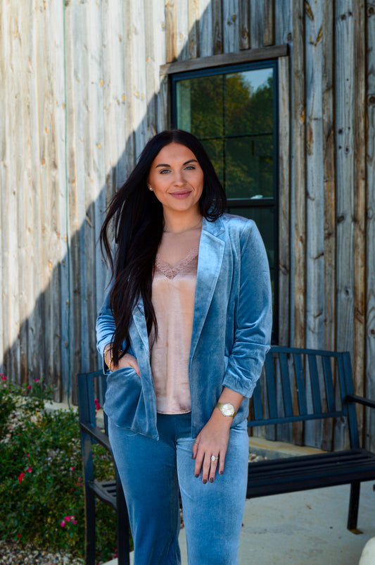 Dusty Blue Velvet Blazer