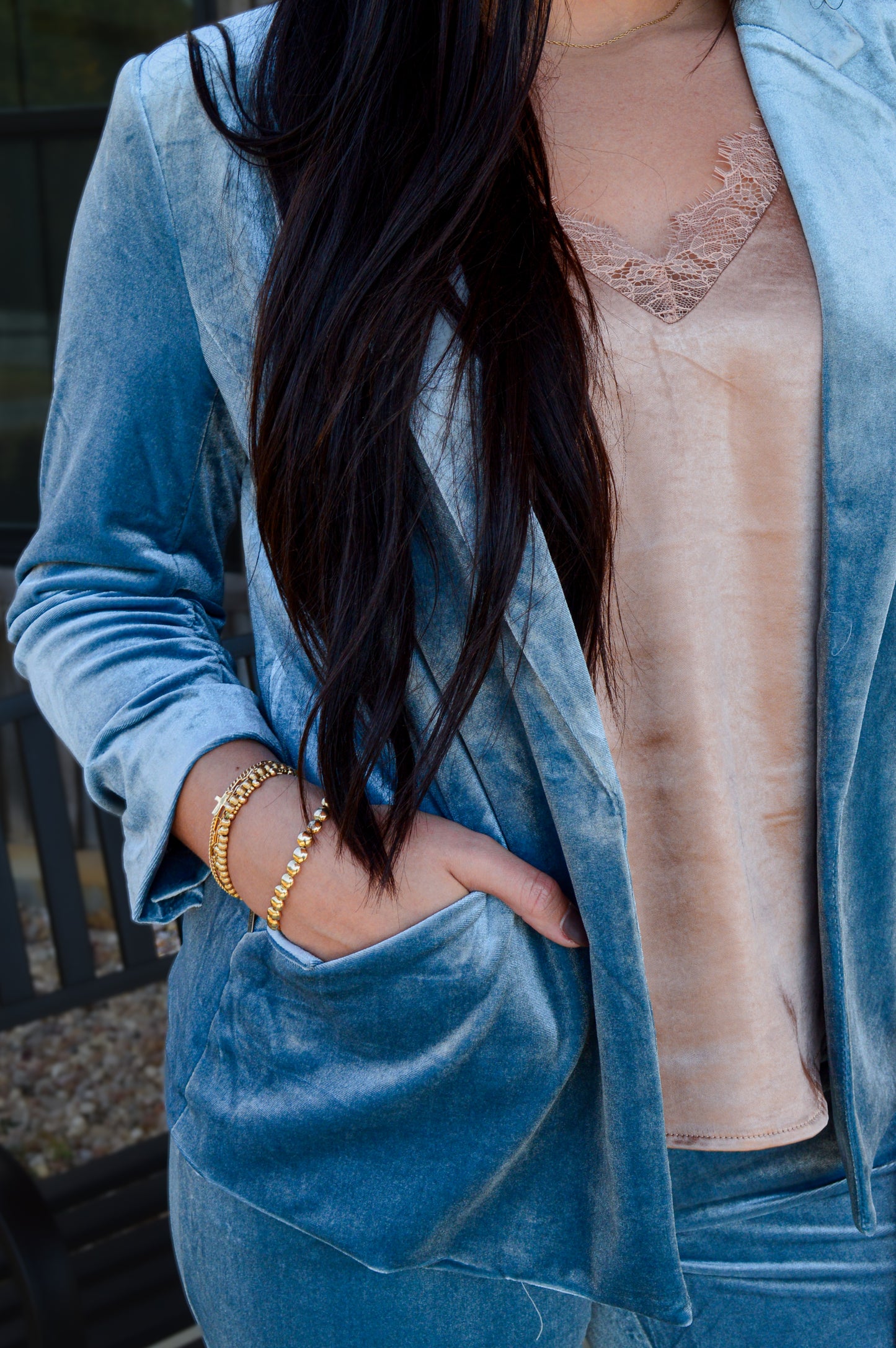 Dusty Blue Velvet Blazer