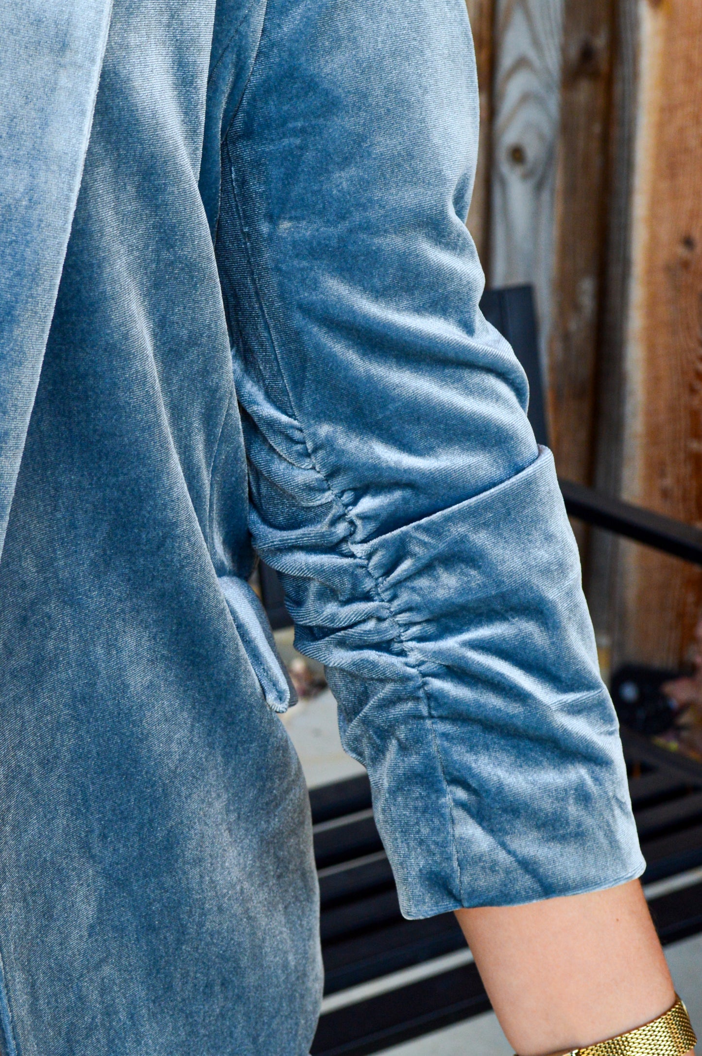 Dusty Blue Velvet Blazer