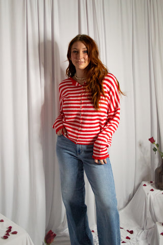 Rory Cardigan - Pink & Red Stripes