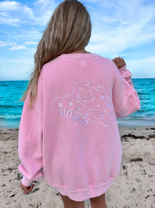 HOWDY EMBROIDER SWEATSHIRT: Large / PINK