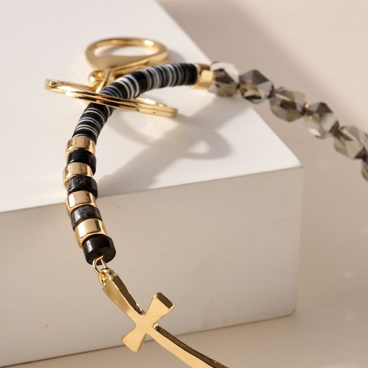 Cross Glass Beads Key Chain